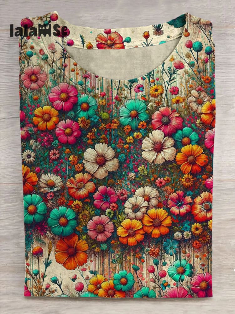 Unisex Floral Abstract Print T - Shirt Shortsleeves / S