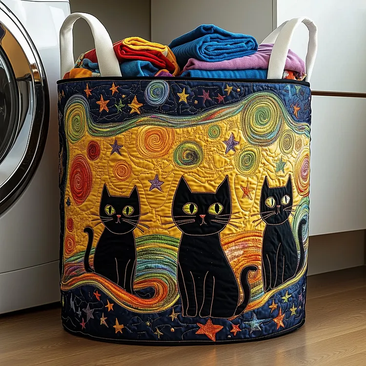 Black Cat Quilted Laundry Basket GFTOMA4677