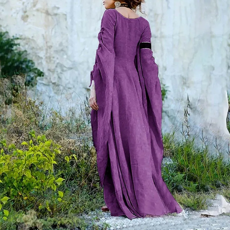 Brownm Long-sleeved Basic Model Round Neck Belt Halloween Dress