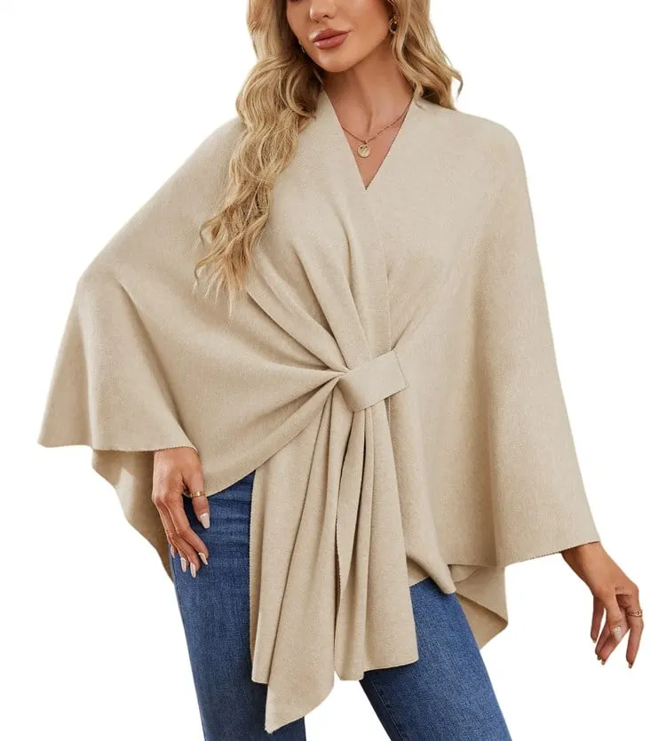 🔥elegant shawl wraps soft open front poncho sweater