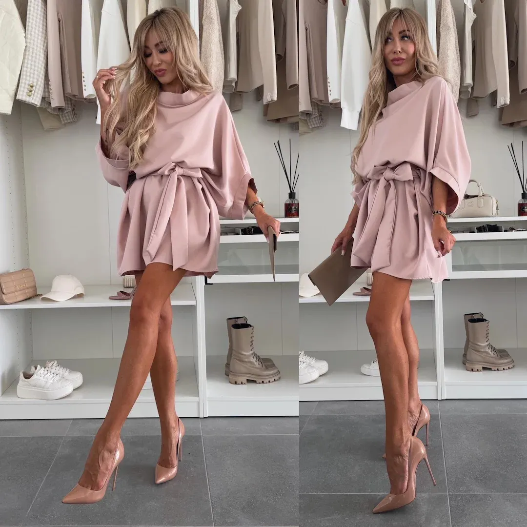 Billionm Billionm Explosion Of Solid Color Round Tie With Casual Temperament Dress Woman
