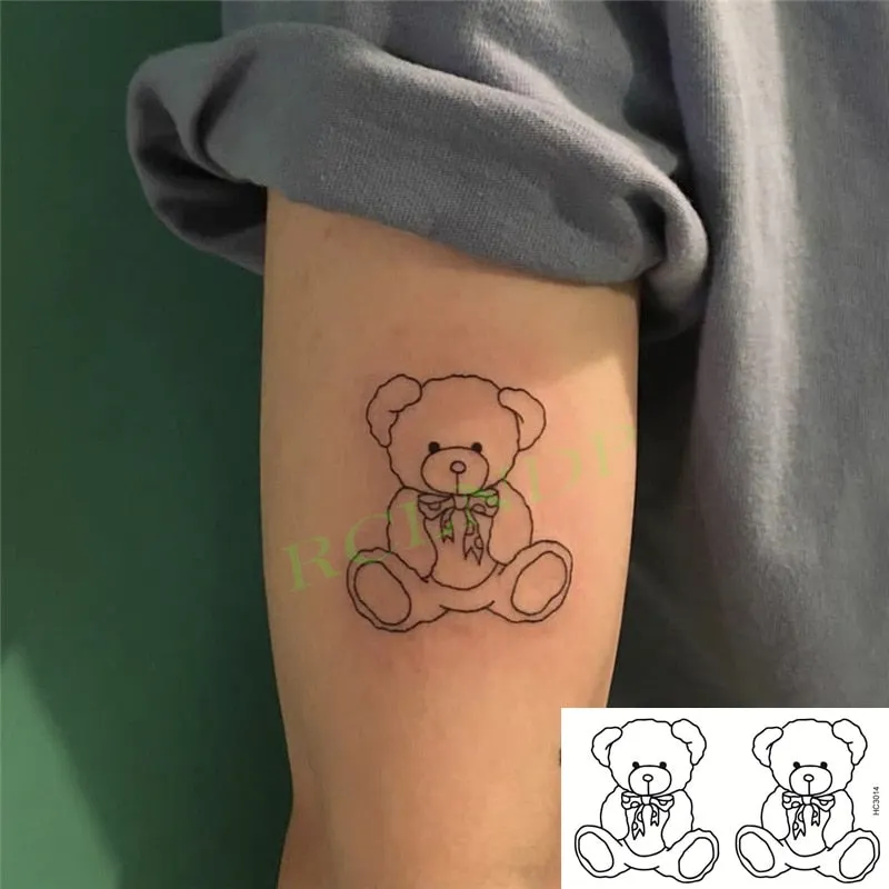 Waterproof Temporary Tattoo Sticker Cute Colorful Cartoon Bear Flash Tatoo Fake Tatto Body Art for Woman Men