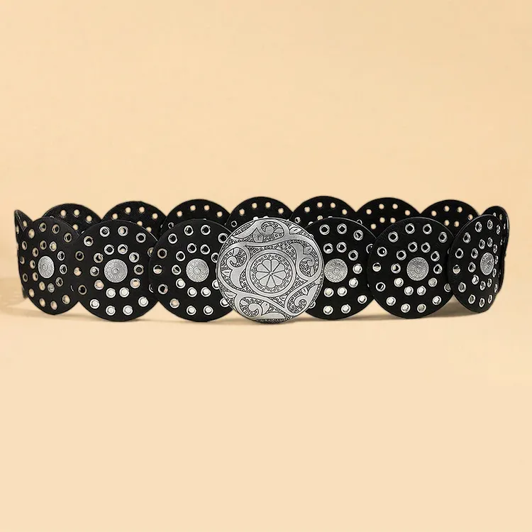 Retro Personalized Round Hollow Metal Belt-0520