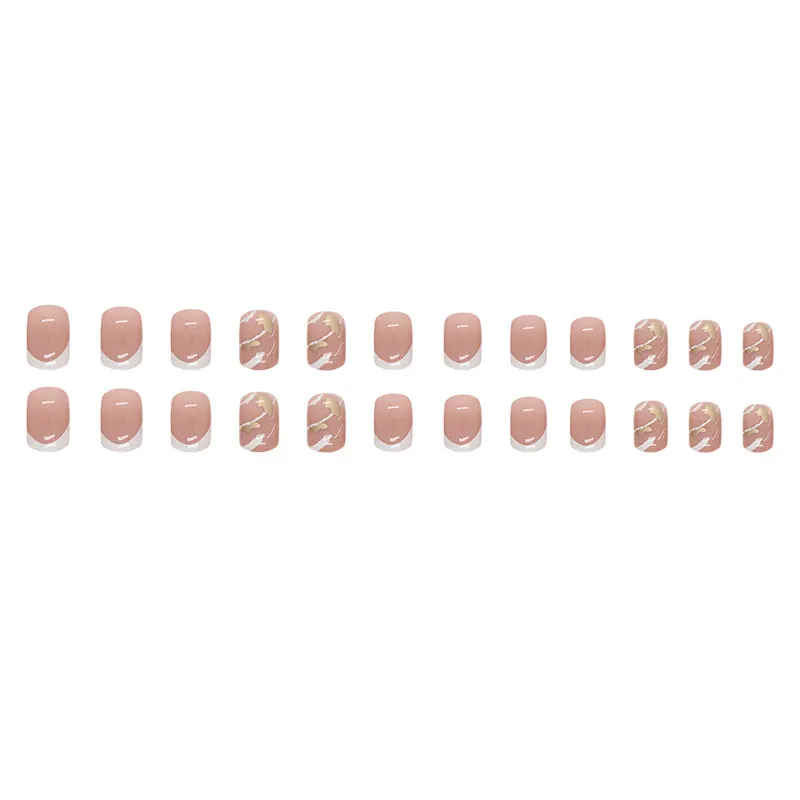 Churchf Churchf And Simple White French Marbling Gold Foil Nail Fashion Wearable Beautiful Nail Piece