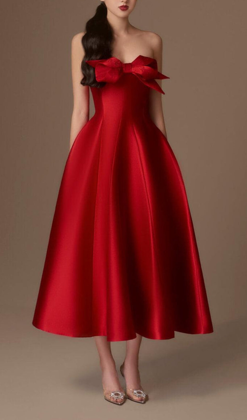 Avani Red Flared Semi-Heart Neck Taffeta Dress Flowering Girl