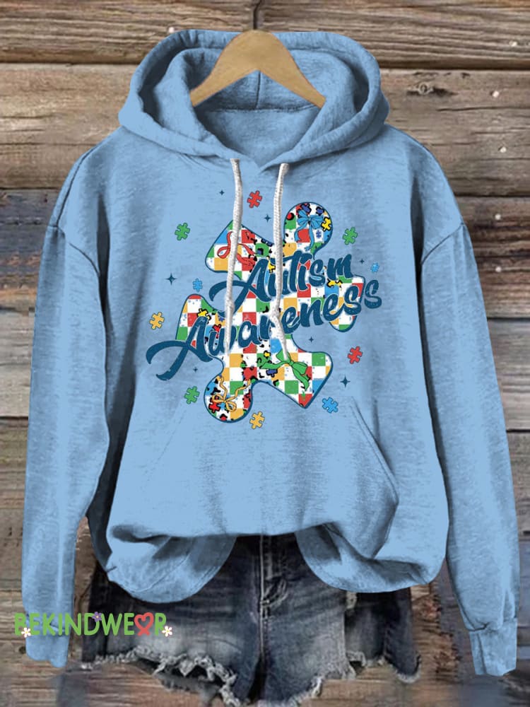 Autism Awareness Puzzle Prints Casual Hoodie LightBlue / S