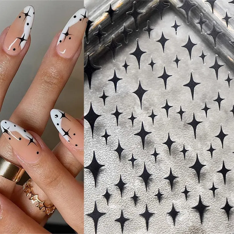 Nail Stickers 3D Nail Slider Stars Heart Decals Glitter Shiny Decoration DIY Transfer Adhesive Colorful Nail Art Tool Manicures