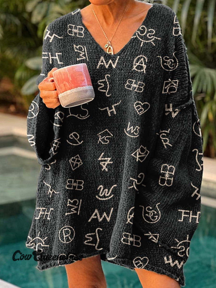 Western Cattle Brands Print Women&rsquo;s Casual Pullover Sweater Black / M