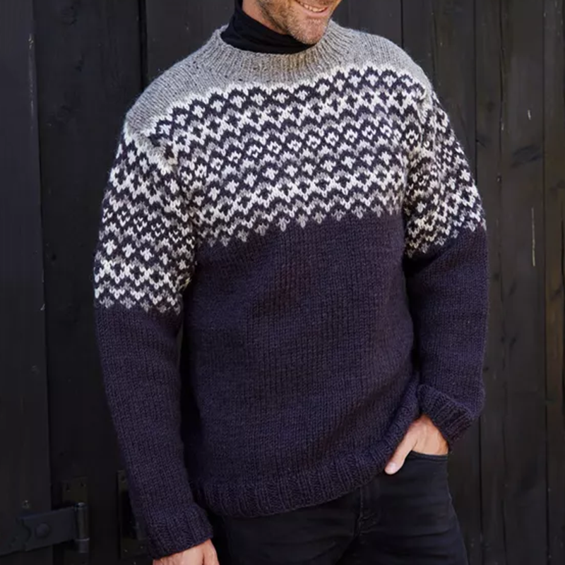 Retro Warm Jacquard Iceland Contrast Color Crew Neck Sweater