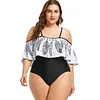 Plus Size Swimwear Women Feather Printed Open Shoulder Large Size 1 One Piece Swimsuit Plus Size Bodysuit Large Size 3XL 4XL