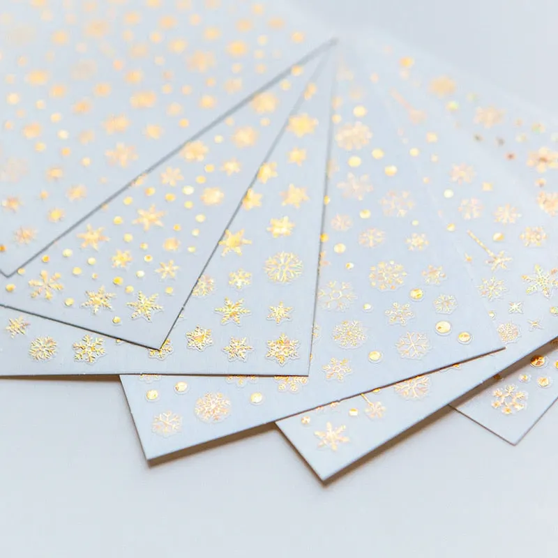 1 Sheet Christmas 5D Nail Stickers Gold And Sliver Snowflakes Transfer Nail Decals Slider Decoration For Manicuries