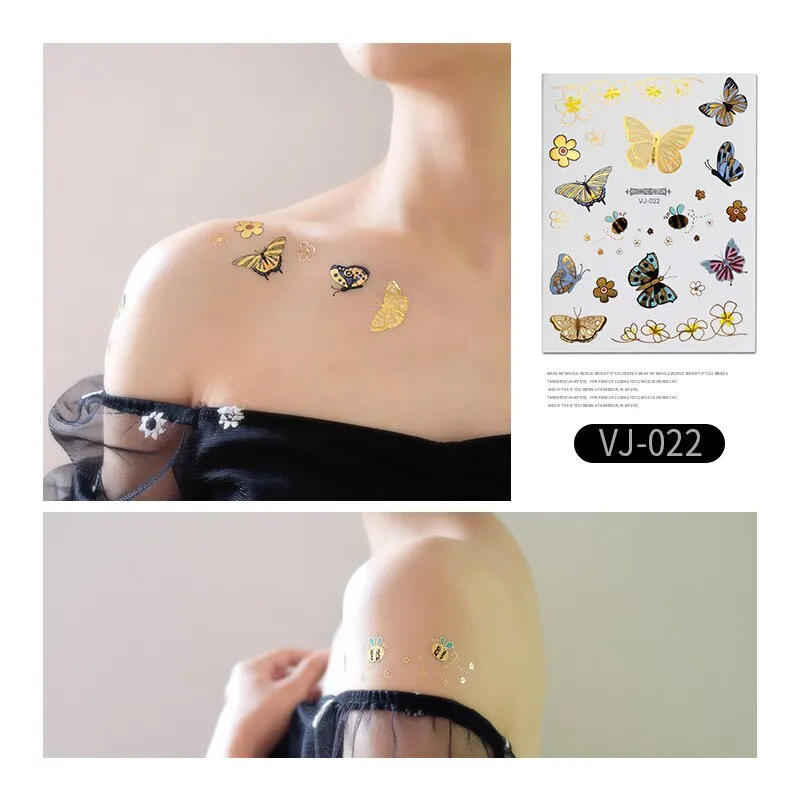 12 Kinds Bronzing Tattoo Butterfly Disposable Shiny Party Makeup Sticker Women Temporary Body Art Summer Waterproof