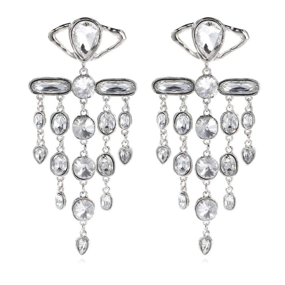 Dvacaman New Shiny Rhinestone Earrings Tassel Drop Earrings For Women Luxury Jewelry Long Dangle Earrings 2022 Party Accessories
