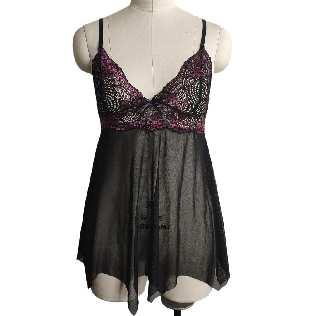 Churchf Sex Lingerie Female Seduction Suit Women's Transparent Sling Belt Large-Size Lace Mesh Large Size Pajamas