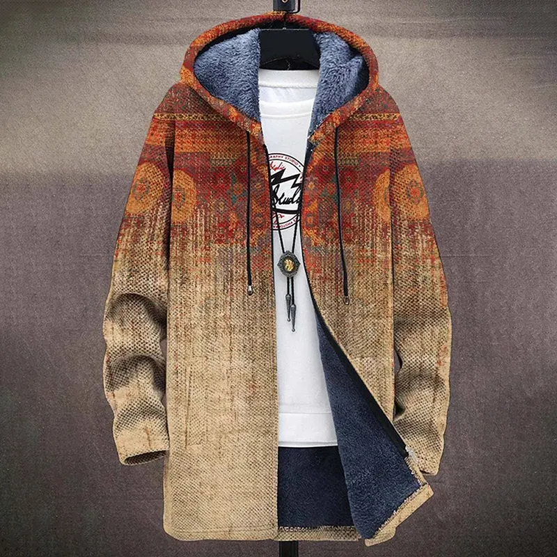Retro Printed Plush Thick Long Sleeve Jacket Cardigan