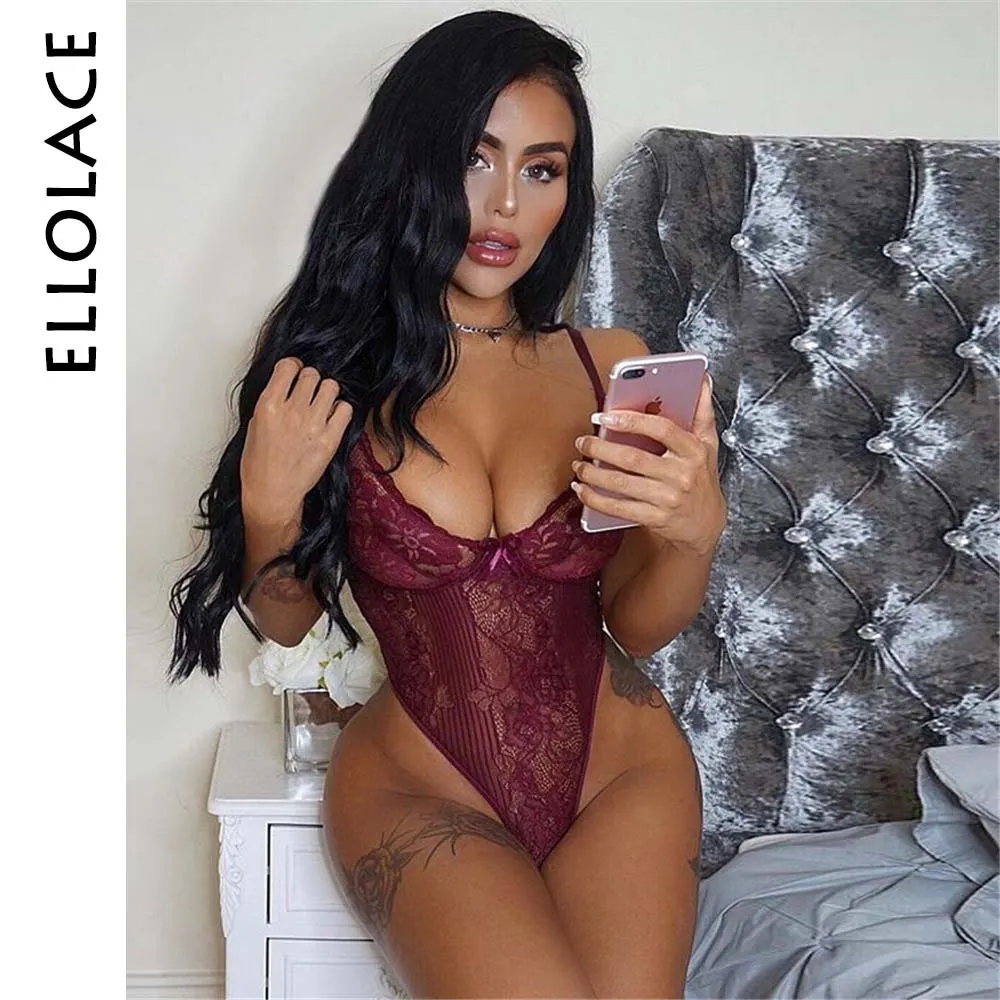 Ellolace Neon Summer 21 Colors Lace Bodysuit Women Floral Embroidery Bow Tie Transparent Sexy Bodysuit Jumpsuit Overalls Party 708
