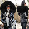Women's Warm Fur Lined Hooded Glossy Puffer Jacket