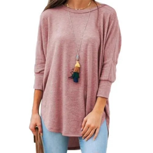Summer Harajuku Women's T-shirt Women Casual Solid Color 3/4 Sleeve O Neck Irregular Hem Plus Size Loose T-shirt summer clothes