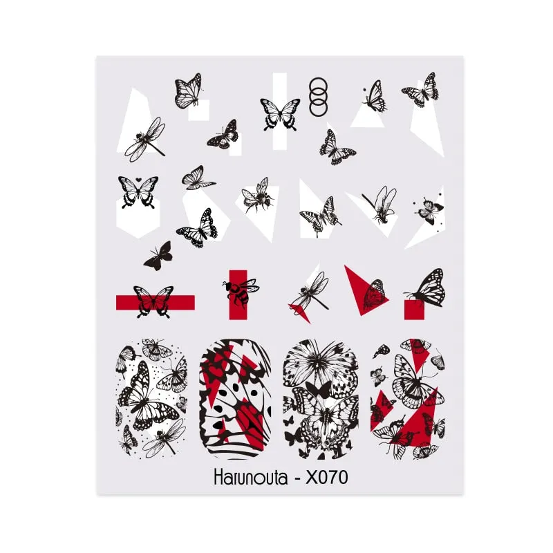 Harunouta Water Decals Ink Blooming Flower Leaves Transfer Nail Stickers Butterfly Love Heart Design Slider Watermark Decoration-Nail Inspo
