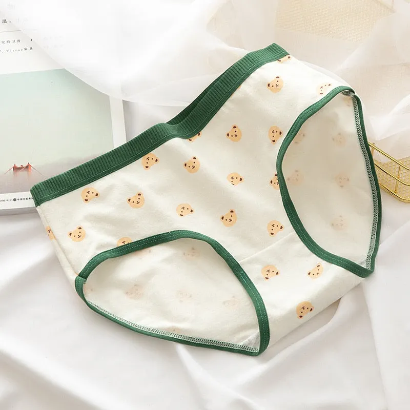 2021 Women's Cotton Underwear Japanese Cute Briefs Mid Waist Seamless Underpants Cute Cartoon Panties Female Cotton Lingerie