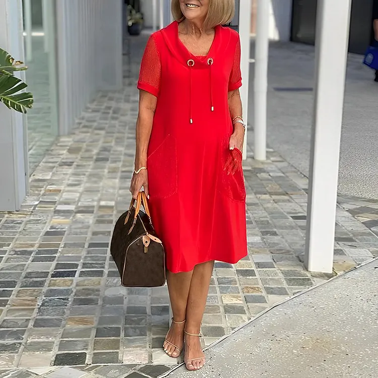 Casual Solid Rope Neck Midi Dress