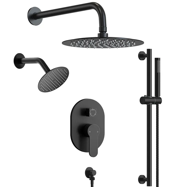 EVERSTEIN Dual Head Rainfall Shower System with Slide Bar Matte Black SFS-1058-BK10
