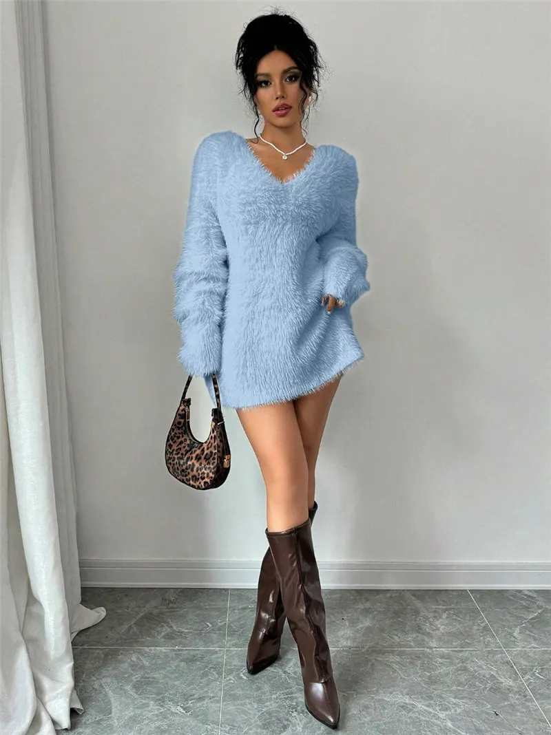 Athvotar Athvotar Autumn And Winter New V Collar Wear Loose Lazy Breeze Knitted Sweater Skirt