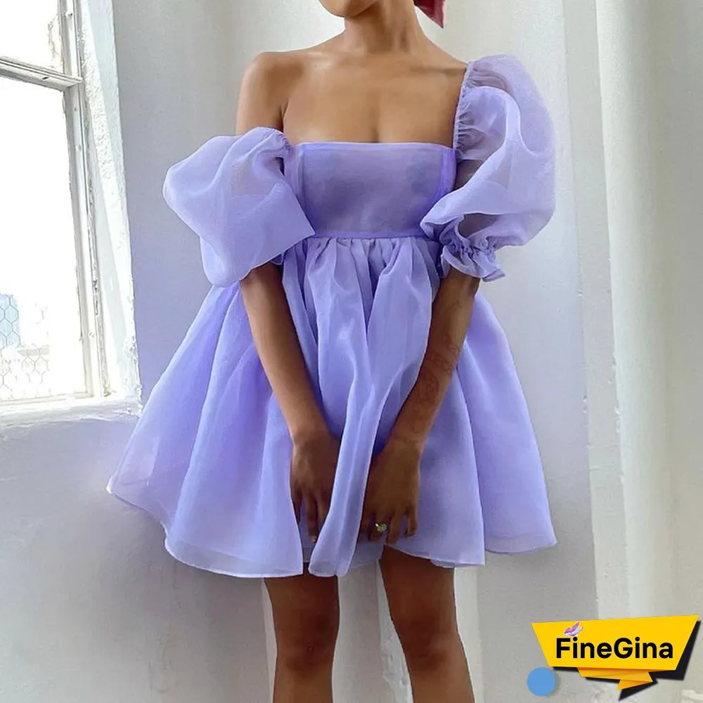 FUFUCAILLM Women's Mini Princess Dress Elegant Puff Sleeve Lace Party Court Prom Short Dresses Sexy Bandeau Backless Clubwear