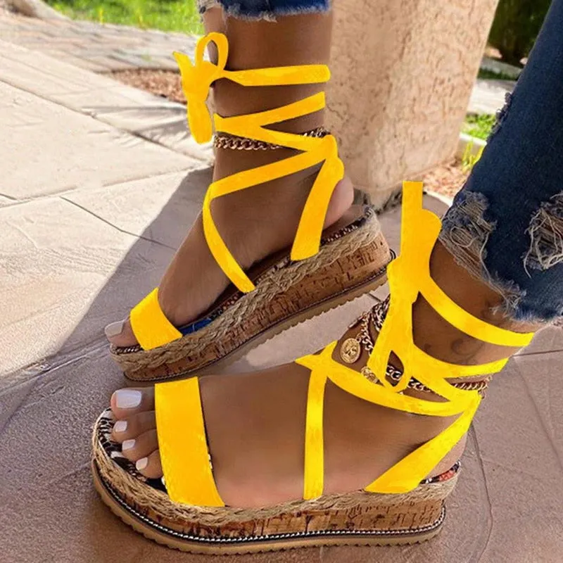 Wedges Heels Fashion  Shoelaces Snake Printed Summer INS Hot Shoes Women Sandals