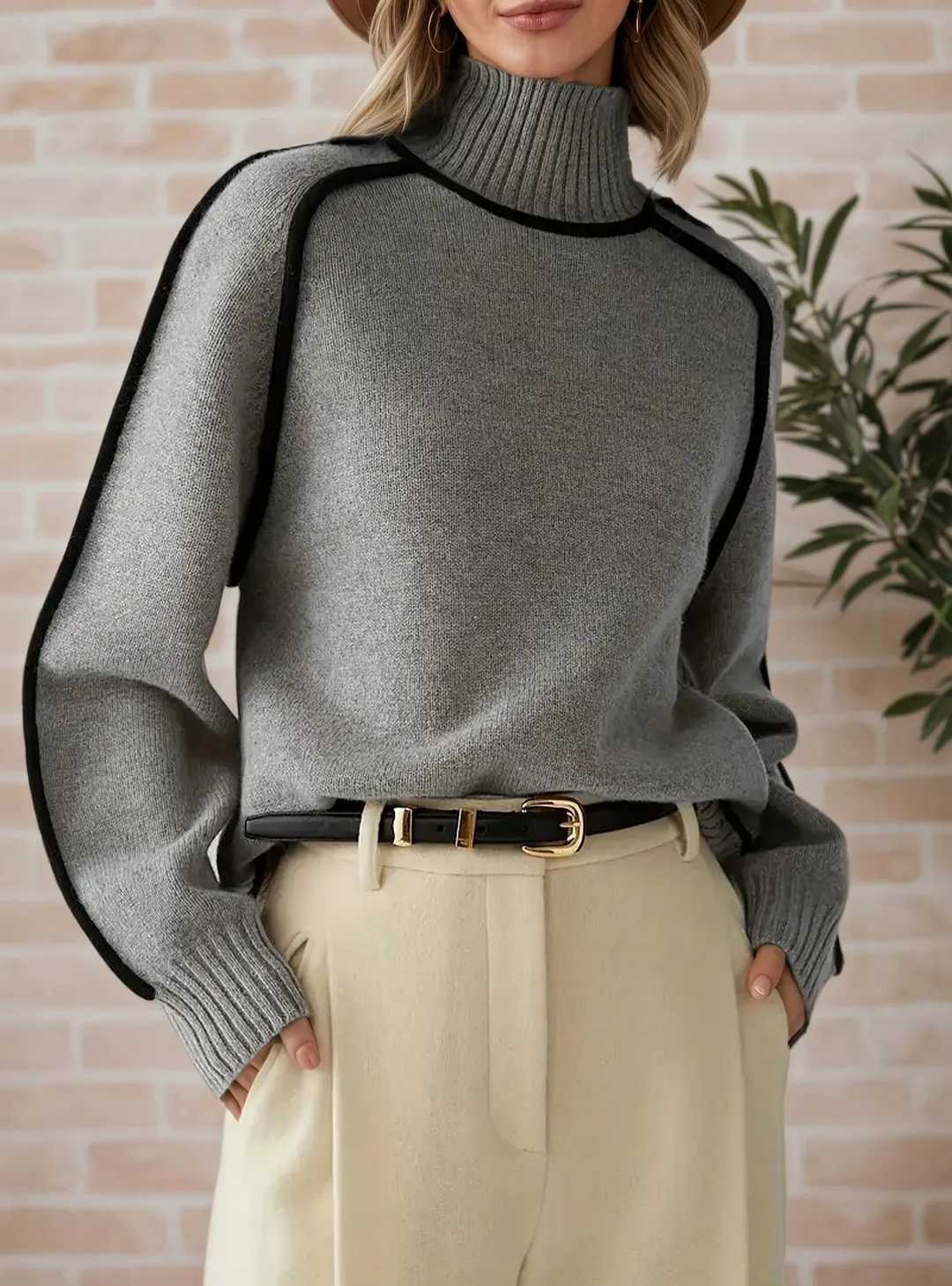 Athvotar Athvotar Autumn And Winter Half-High Three-Dimensional Stripe Thin Leisure Loose Knitted Knitted Jersey Languid Sweater