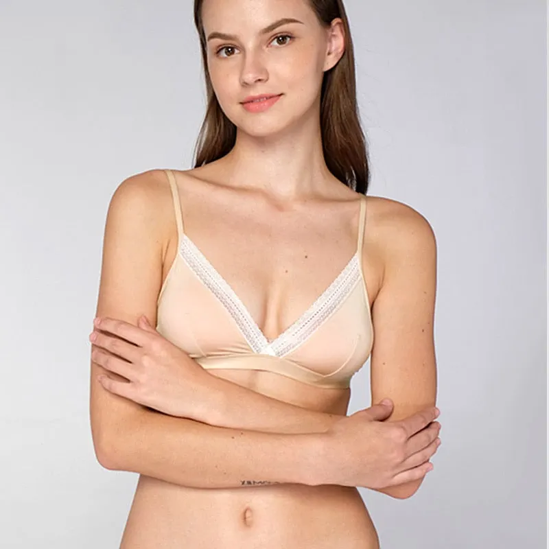 Sexy Bralette Wireless Unlined Bra Woman Underwear Soft Comfortable Sleep Tops French Lace Bralet Intimates Lingerie Satin Bras