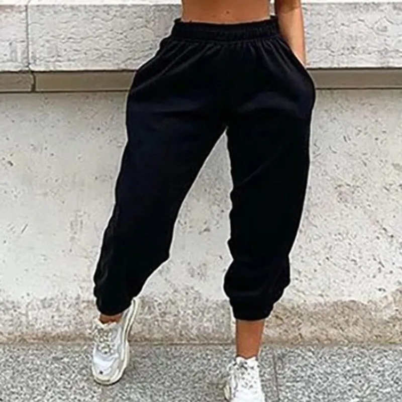 Women Casual Skull Print Patchwork Pants Spring Autumn Elastic Waist Pocket Loose Pencil Pants Female Streetwear Warm Sweatpants