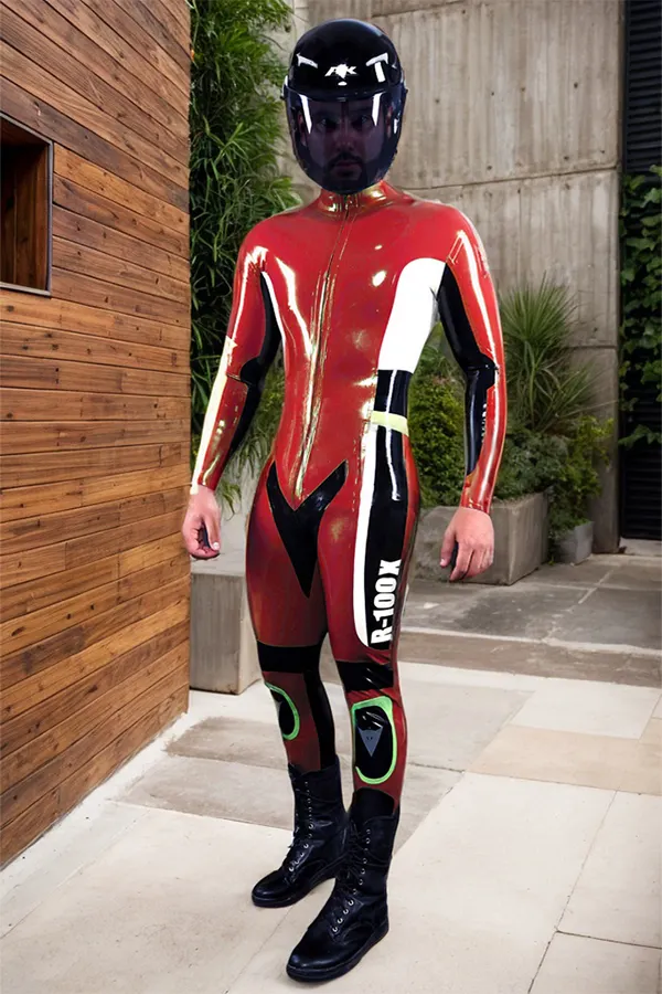 Man Latex Catsuits R-100X Moto Biker