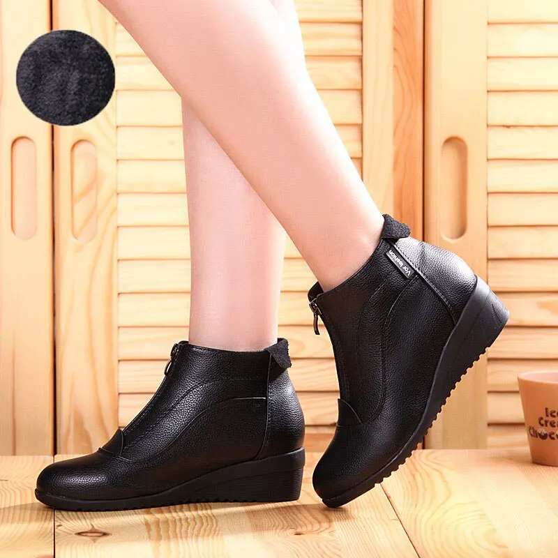 Women Boots Soft Leather Autumn Winter Shoes Woman Plus Size 42 Wedges Heels Botas Mujer Casual Ankle Boots Woman Booties Female