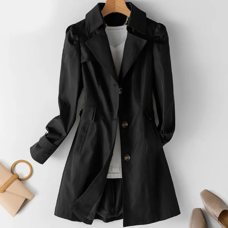 Ailegogo New Women Black Long Trench Coat Casual Female Streetwear Slim Fit Korean Style Coats Single Breasted Outwear