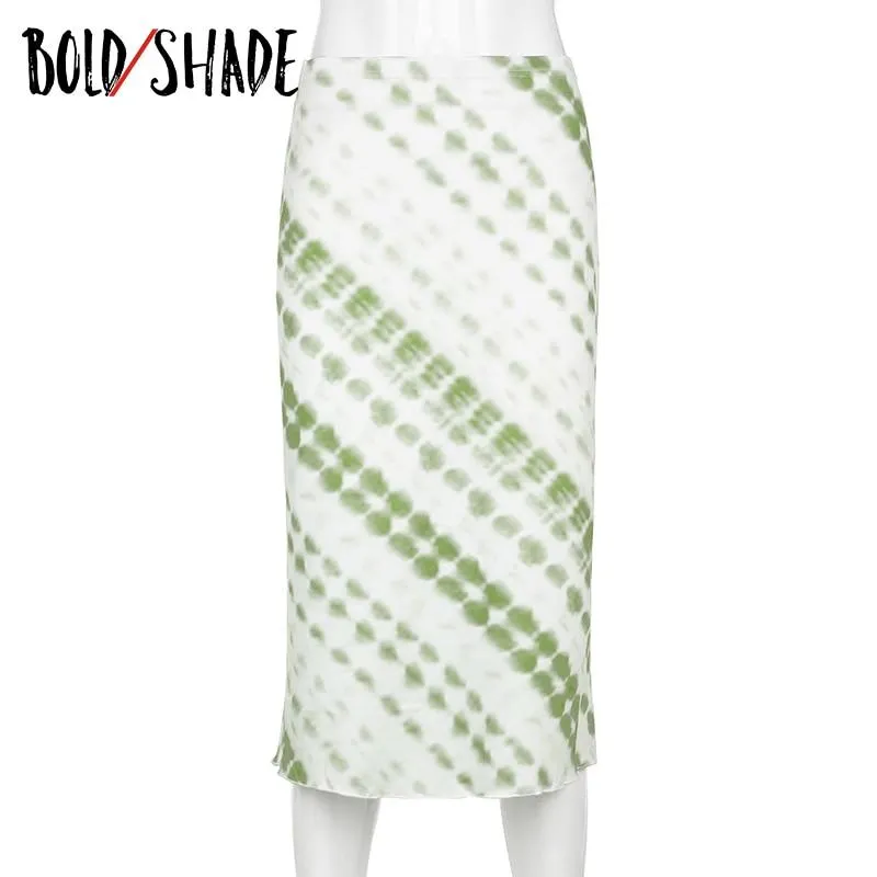 Bold Shade 2000s Aesthetic Printing Midi Skirt High Waist Colorblock Skinny Y2K Fashion Indie Clothes Women Summer Skirts 2021