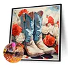 Diamond Painting -DIY Round Drill Flower Cowboy Boots(40x40cm)