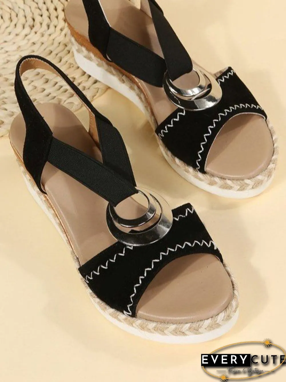 Metal Woven Wedge Platform Roman Sandals