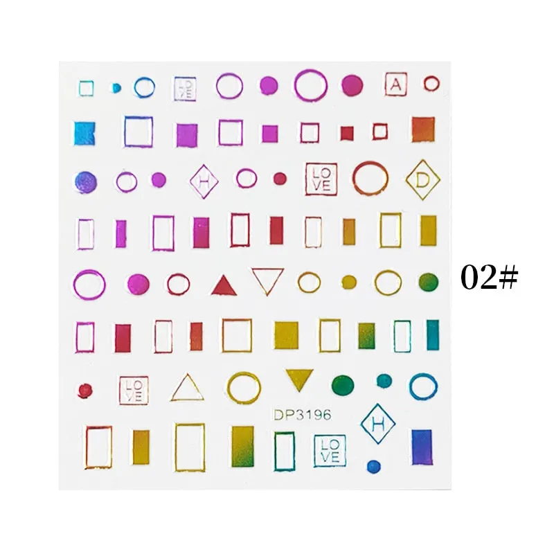 English Letter Design 3D Nail Stickers Iridescent Geometrics Gold Stars Moon Transfer Nail Art Sliders Decoration Accessories
