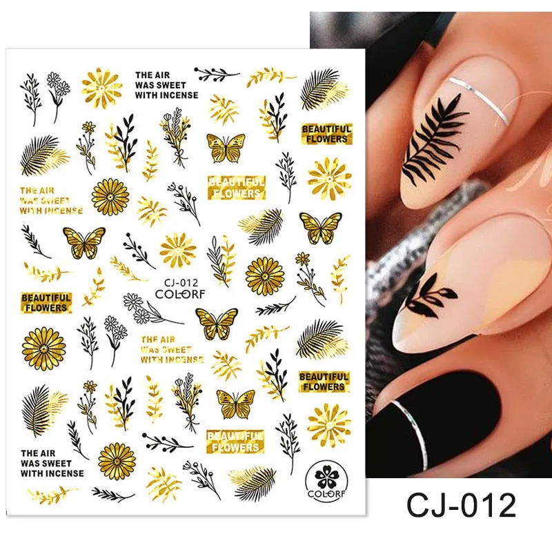 3D Christmas Nail Art Decoration Stickers Sparkly Gold White Colorful  Glitter Geometry Snowflake Winter Slider Nail Foils-Nail Inspo
