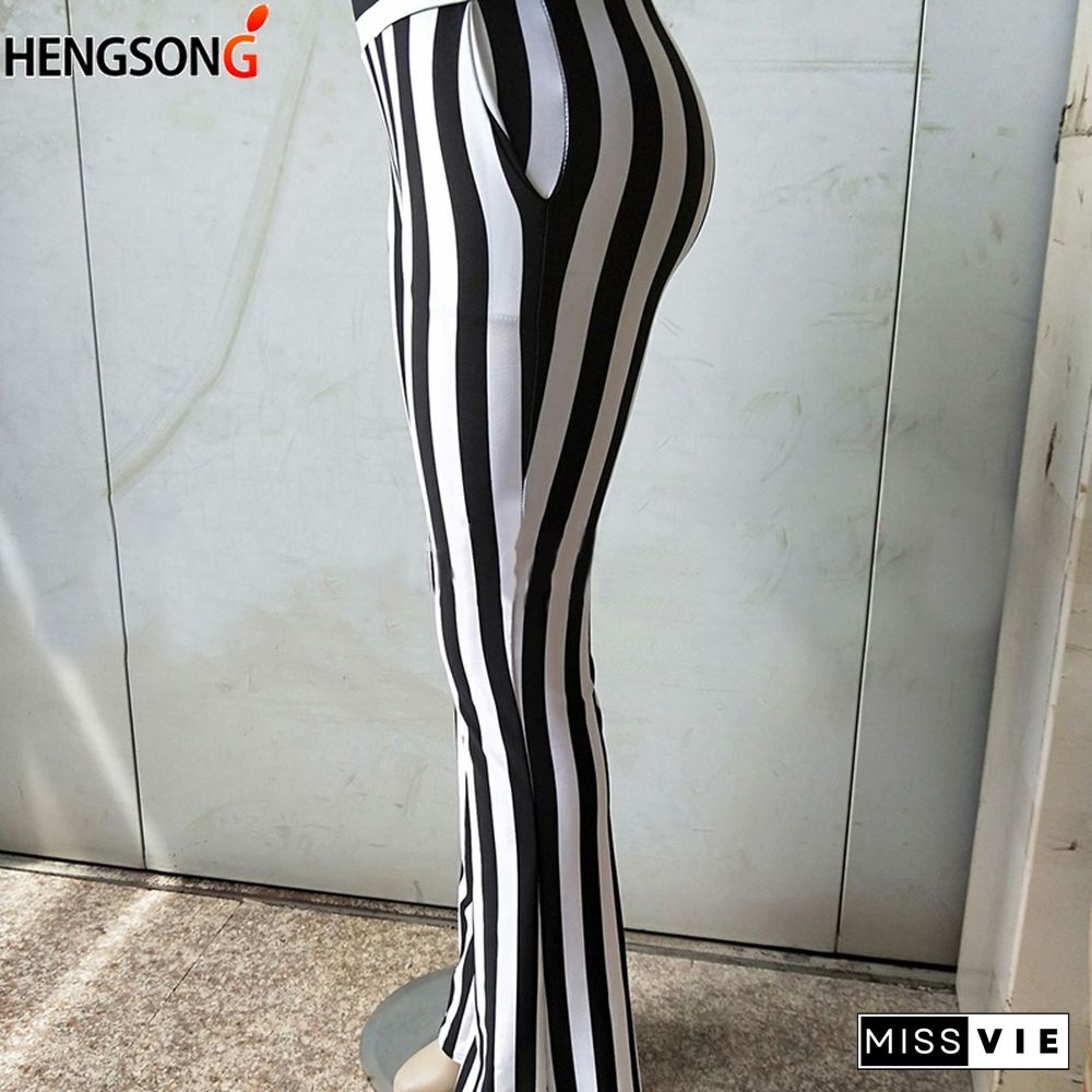 Striped Wide Leg Pant For Women Elastic High Waist Long Trouser Autumn Female Fashion Flare Pants OL Clothes