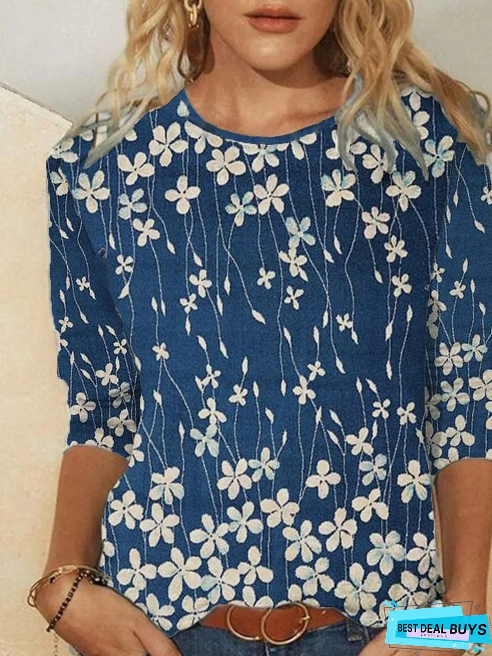 Floral Casual Crew Neck Long Sleeve T-Shirt