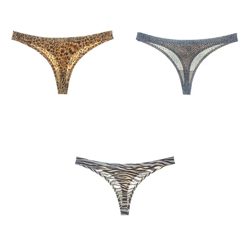 3 pcs Woman Underwear Sexy Seamless Ice Silk Sports Female T-back Print Soft High Quality G-string Thong For Woman Panties 2021