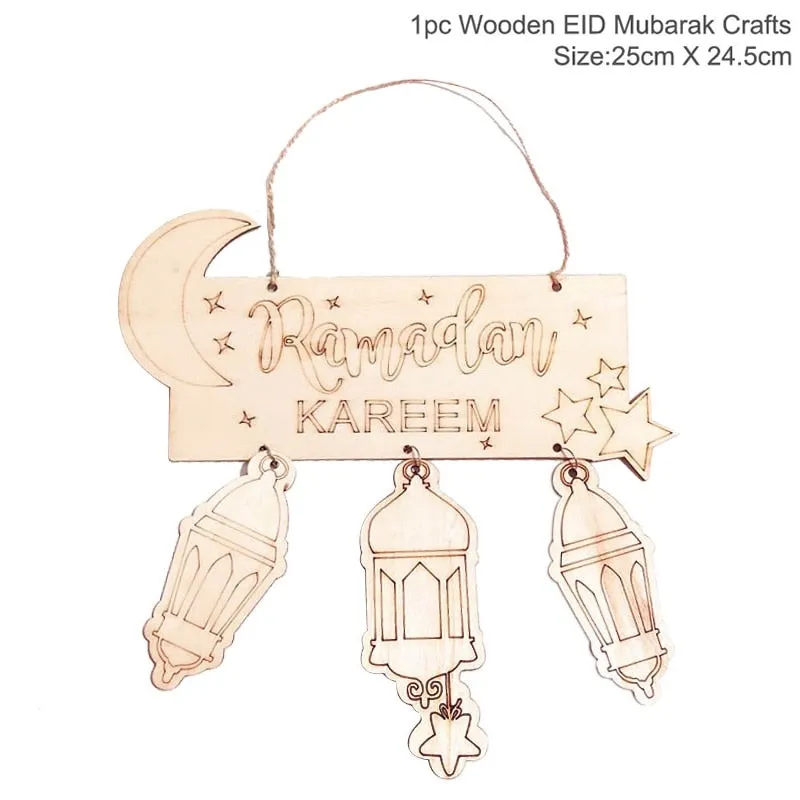 Wooden EID Mubarak Decoration Ramadan Mubarak Ornaments Islamic Muslim Pendant Eid Al Adha Party Supplies Ramadan Kareem Gifts