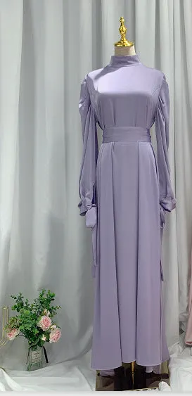 Brownm Solid Color Women's Soft Waist Satin Dress