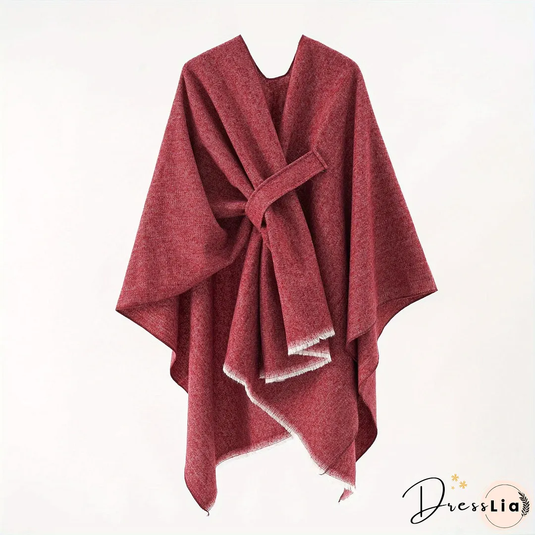 Solid Color Comfortable Shawl With Sleeves, Multifunctional Outdoor Windproof And Coldproof Cloak