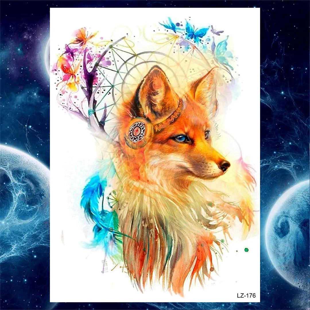 3D Lion Tiger Temporary Tattoos For Men Women Adult Black Wolf Tattoo Sticker Realistic Fake Bear Mountain Disposable Tatoo Body