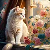 Cats And Flowers On Windowsill- 18CT Stamped Cross Stitch 30*30cm/11.81*11.81in