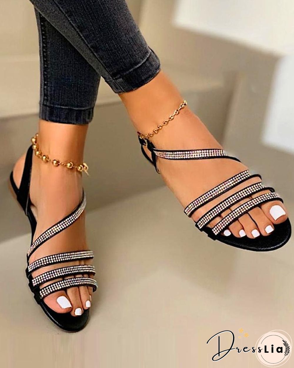 Embellished Strappy Flat Sandals