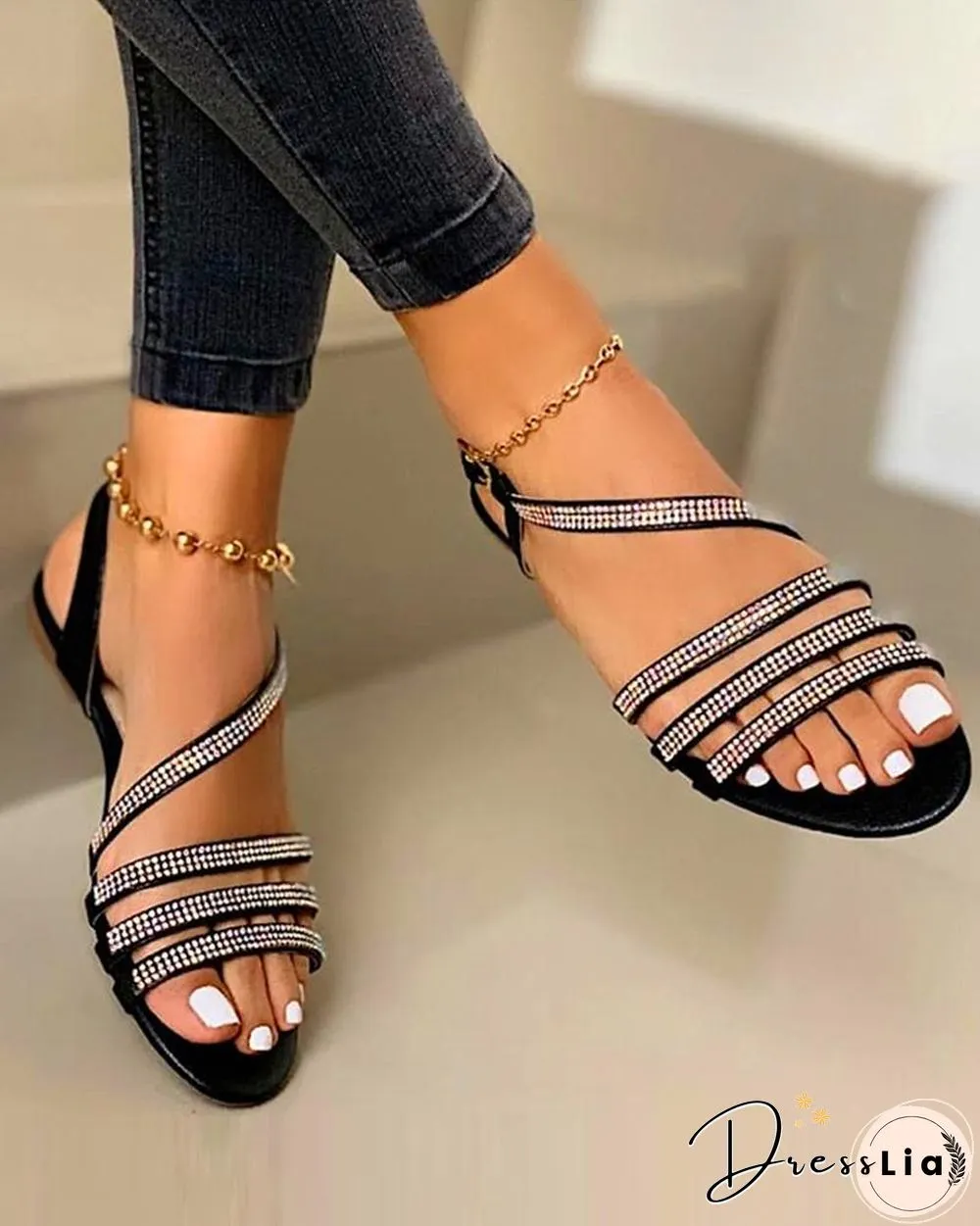 Embellished Strappy Flat Sandals
